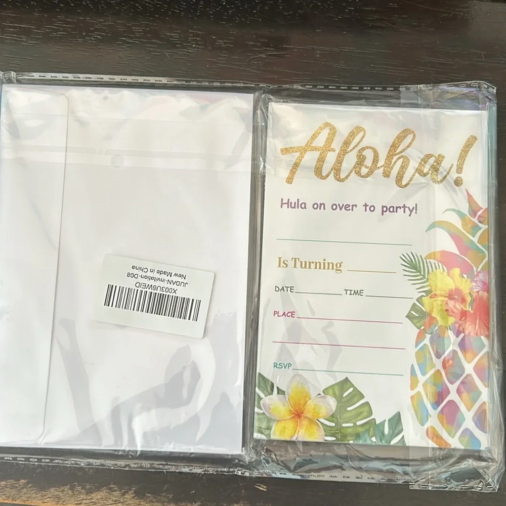 Luau invitations/envelopes, 20/pack
